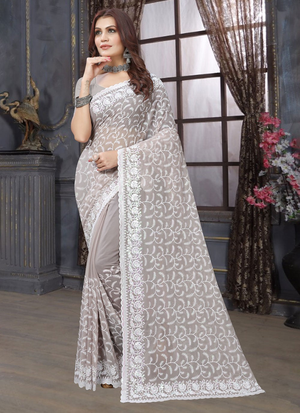 Classic Embroidered Georgette Saree - S4231
