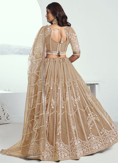 Embroidered Net Beige A - Line Lehenga  L3777
