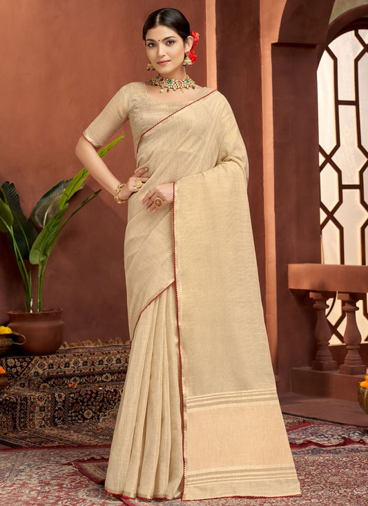 Beige Silk Designer Saree Jacquard Work S16672