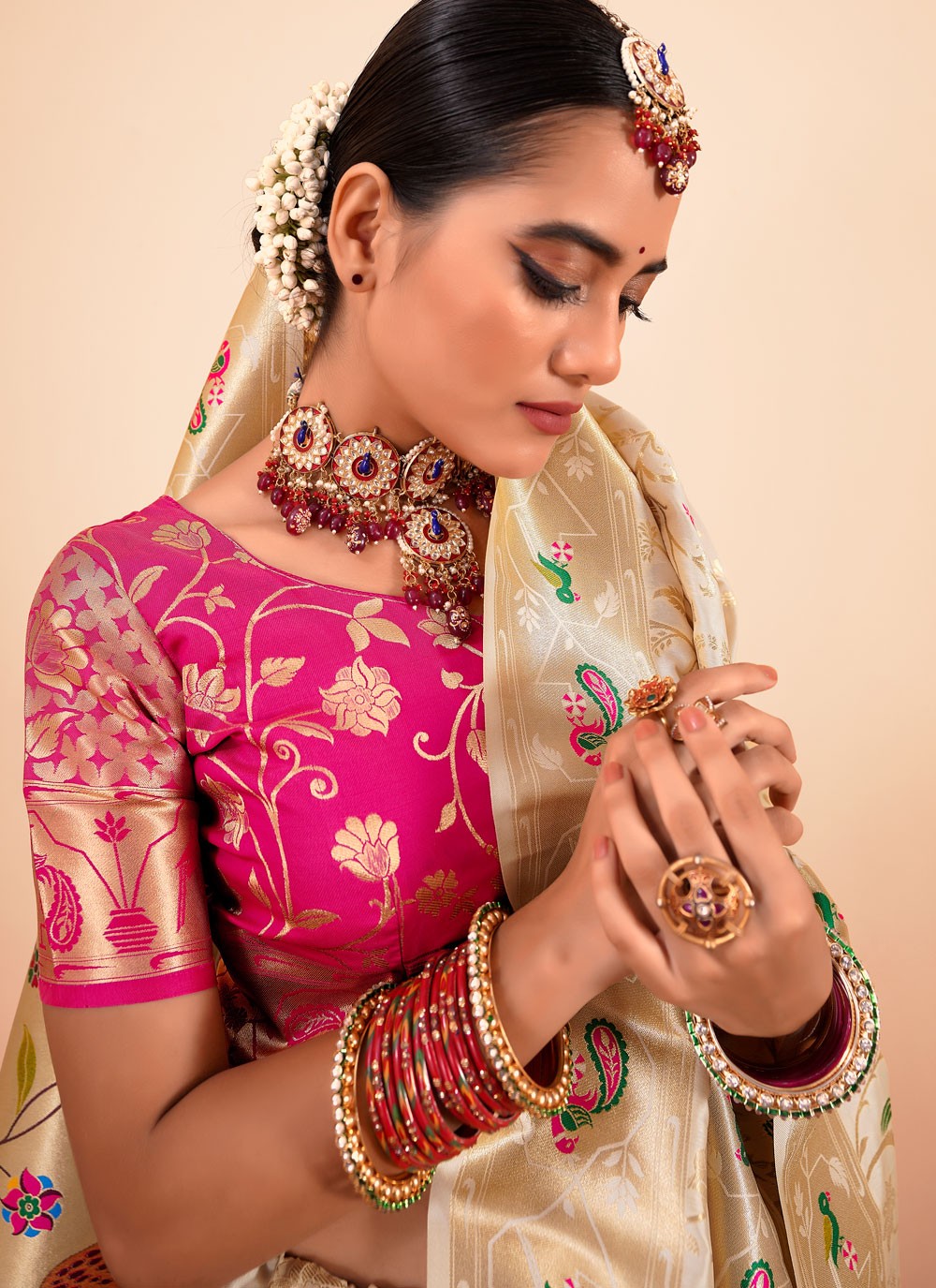 Classic Saree Border Work Beige Paithni Saree S13305