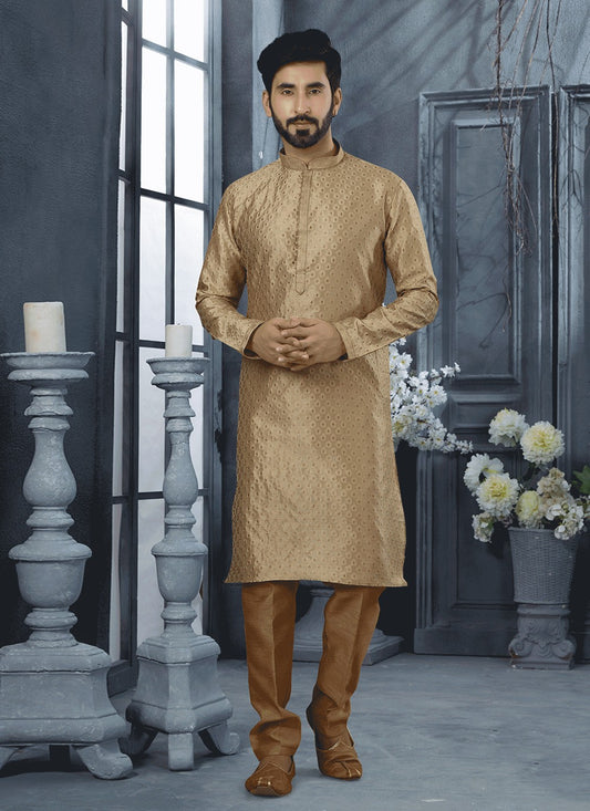 Thread Jacquard Beige Kurta - M5618
