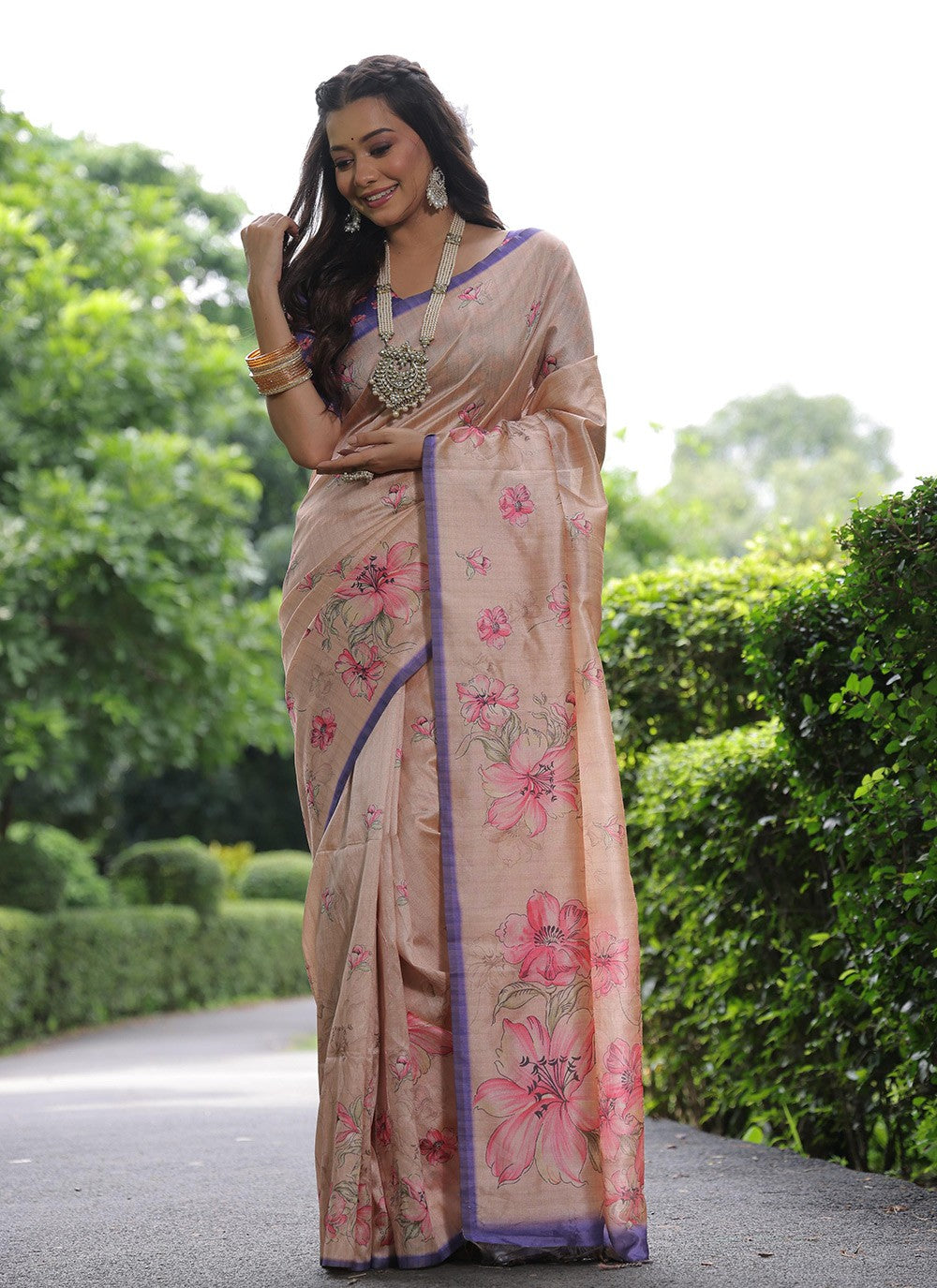 Classic Printed Tussar Silk Saree - S8572