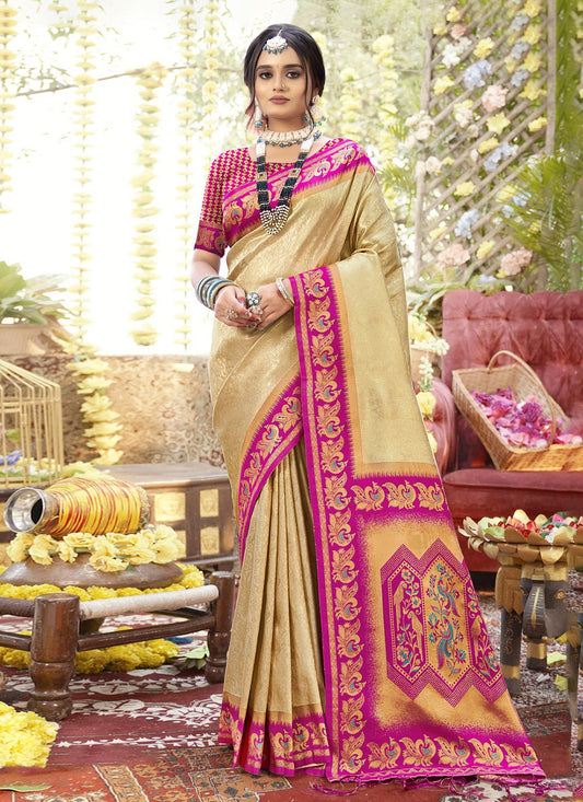 Weaving Zari Silk Beige Saree S14490