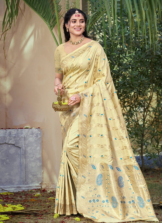 Weaving Zari Silk Beige Saree S14652
