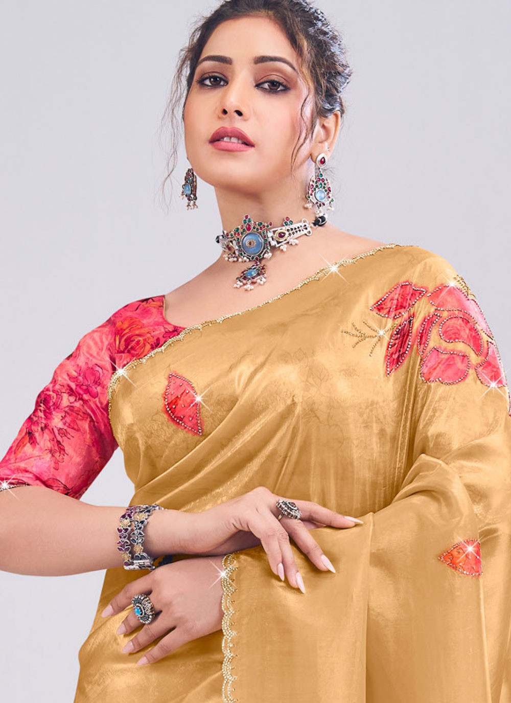 Beige Silk Traditional Saree Fancy Work S19883