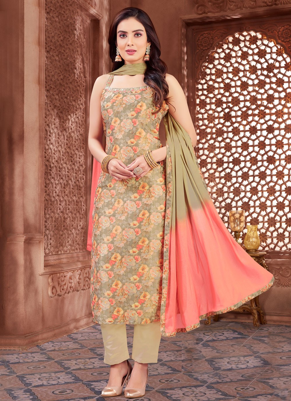 Archive Floral Printed, Zari 316304 Beige T6685