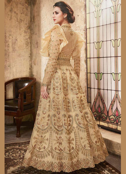 Embroidered Organza Beige Lehenga Choli L3749