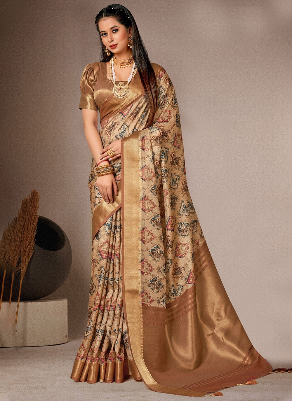 Classic Digital Print Bhagalpuri Silk Saree - S4557
