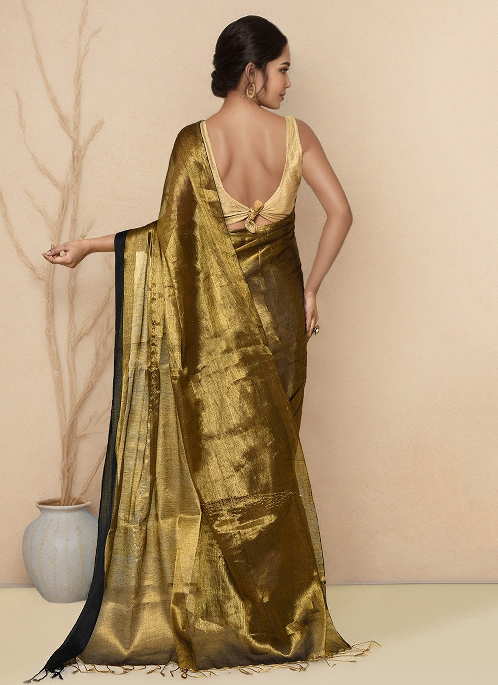 Black Cotton Contemporary Saree Border Work S20007