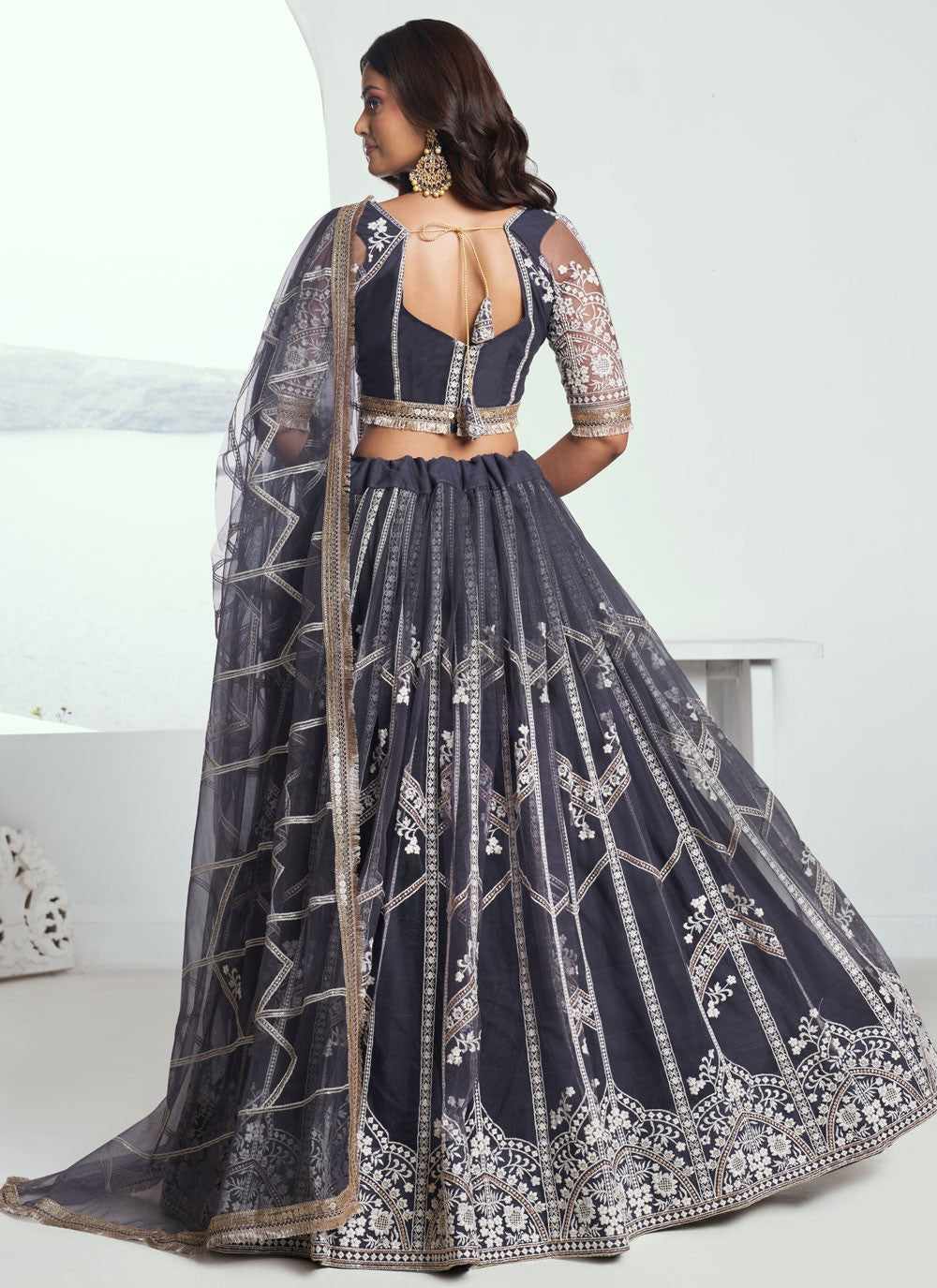 Embroidered Net Black A - Line Lehenga  L3773