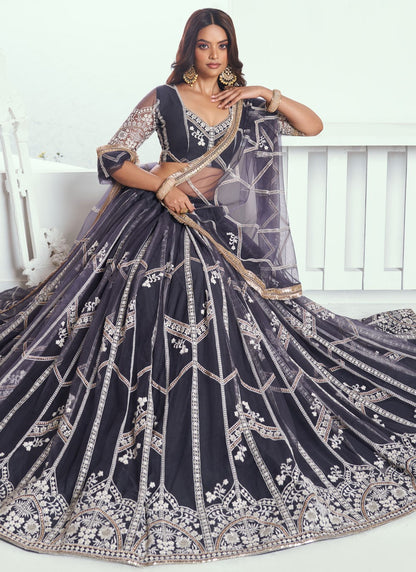 Embroidered Net Black A - Line Lehenga  L3773