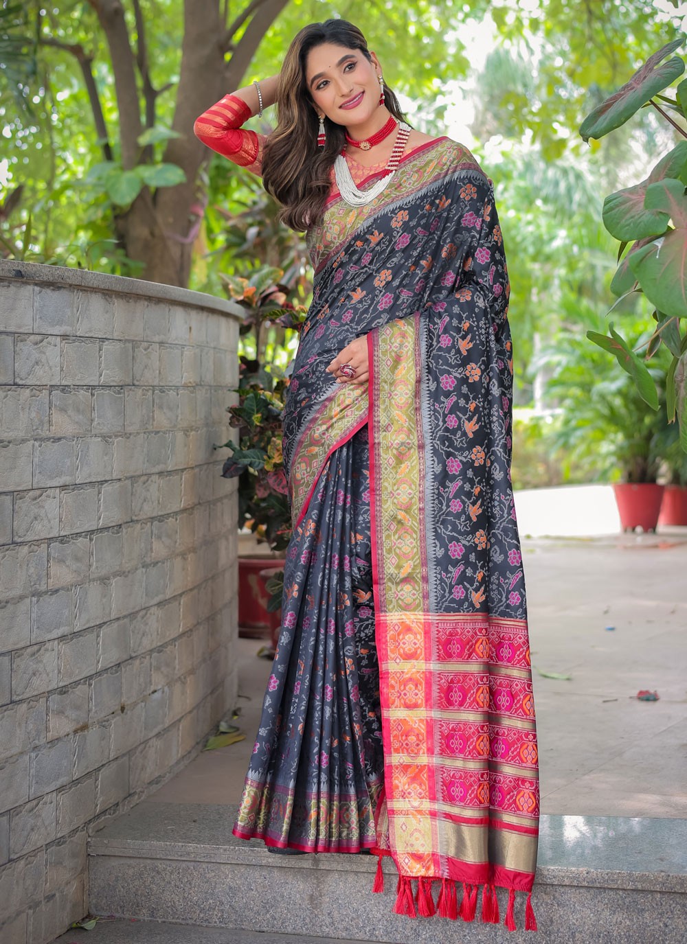 Traditional Woven Black, Grey Patola Silk S12441