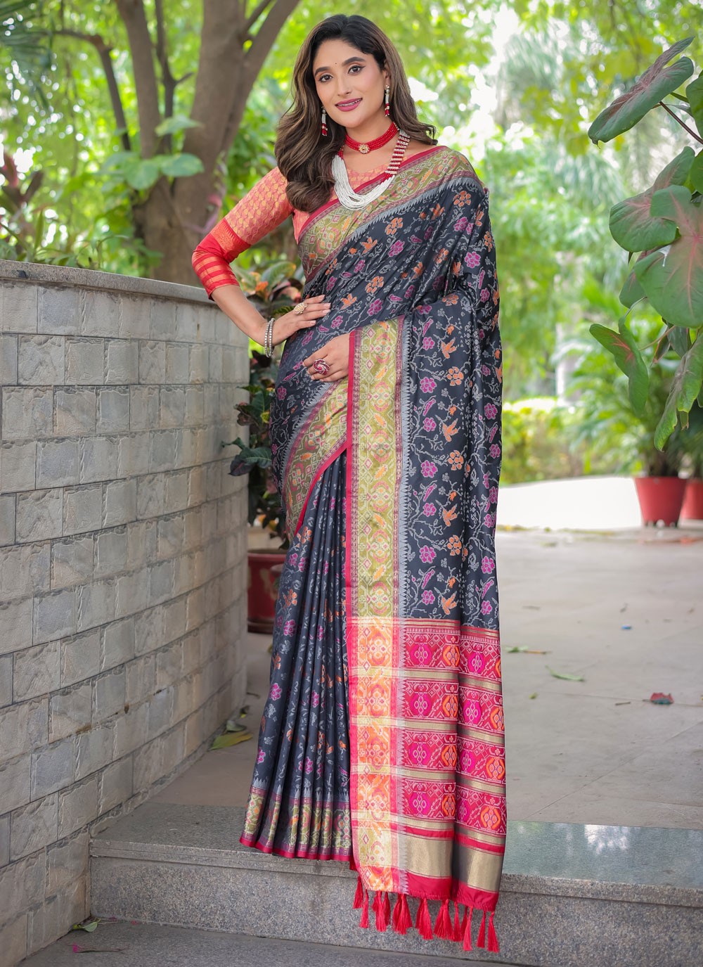 Traditional Woven Black, Grey Patola Silk S12441