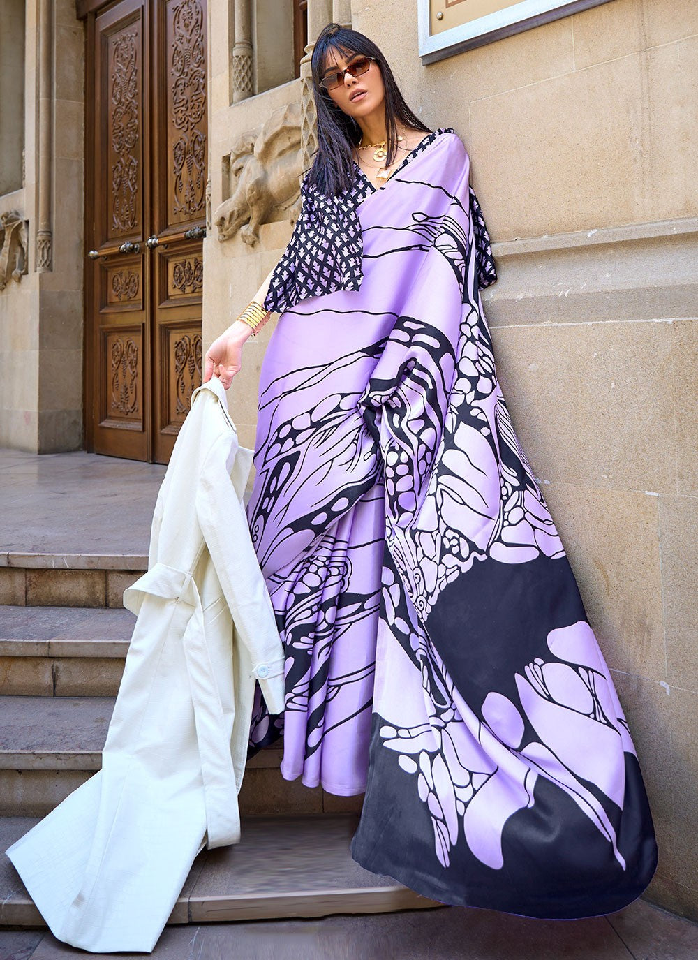 Contemporary Printed Satin Saree - S2959