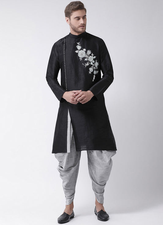 Embroidered Art Dupion Silk Black Angrakha - M3480