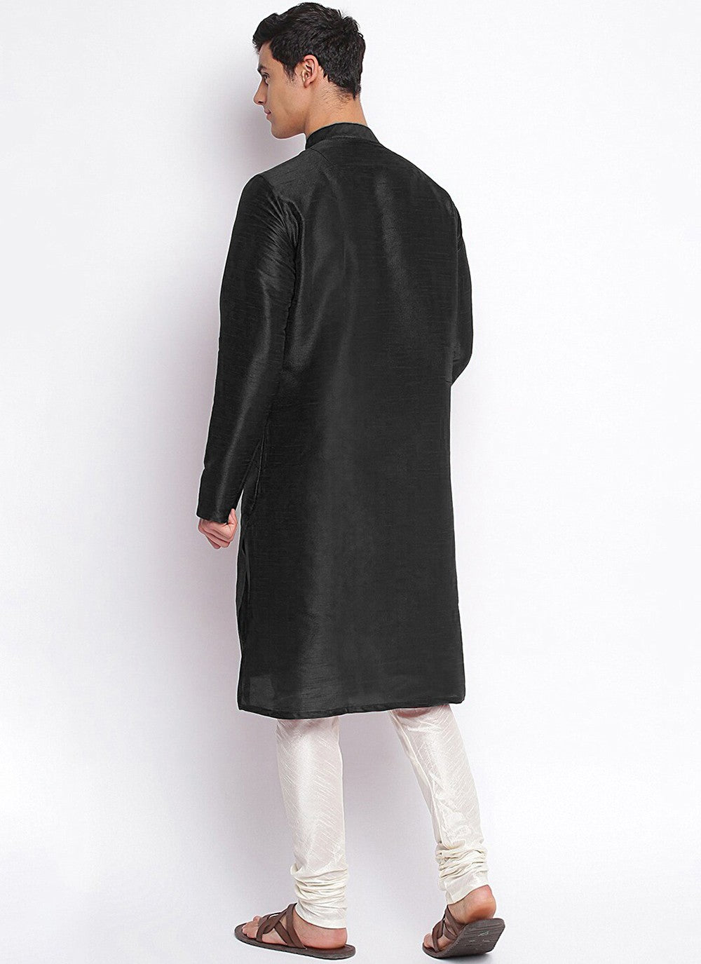 Embroidered Art Dupion Silk Black Angrakha - M3497