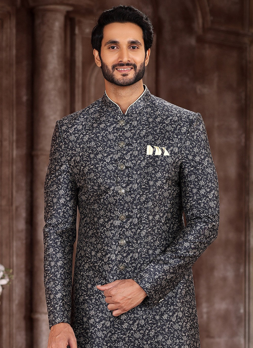 Printed Art Silk Black Indo Western - M5300