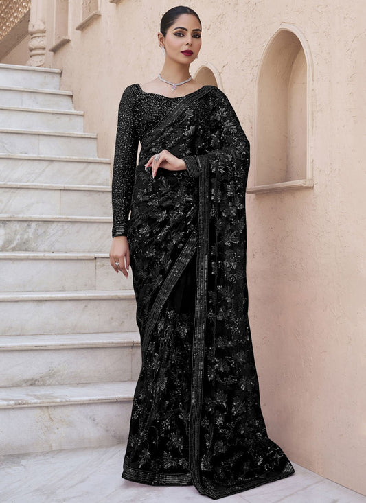 Beads Net Black Saree S13936