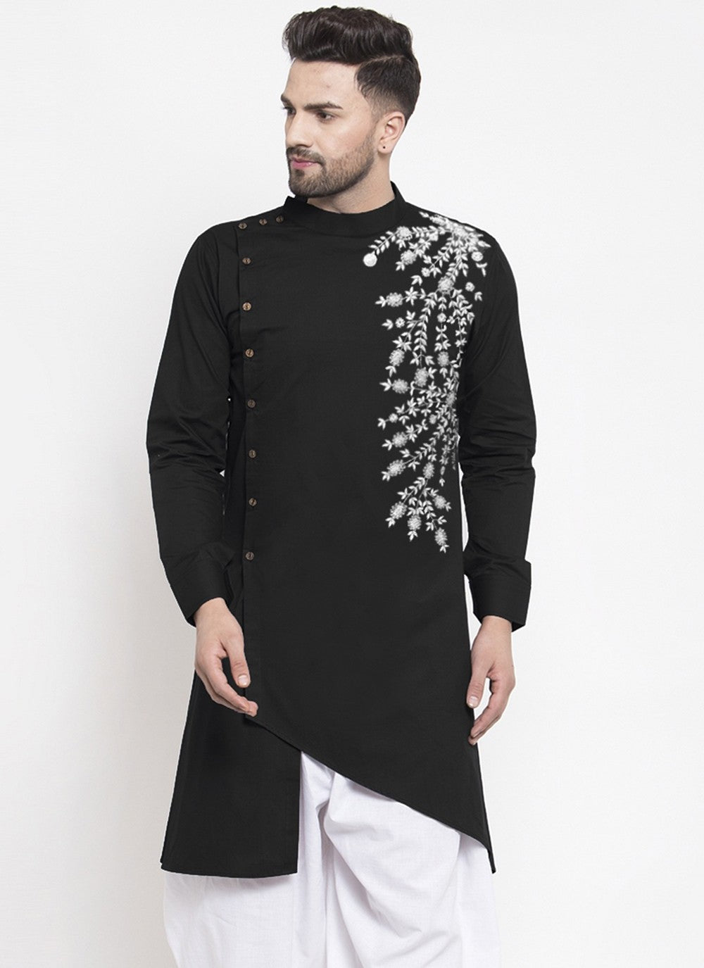 Embroidered Blended Cotton Black Kurta - M6170