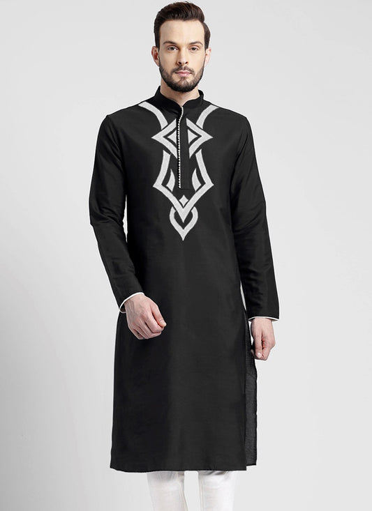 Embroidered Blended Cotton Black Kurta - M6172