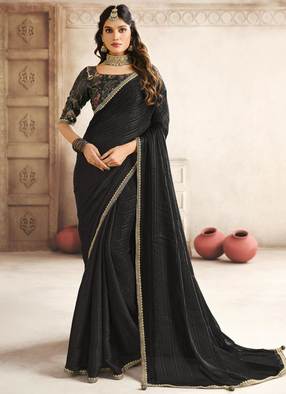 Classic Saree Border Work Black Silk Saree S13207