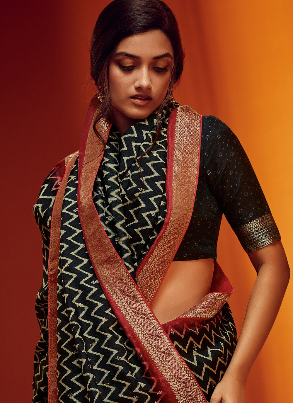 Border Work Viscose Black Saree S14238