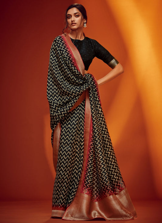 Border Work Viscose Black Saree S14238