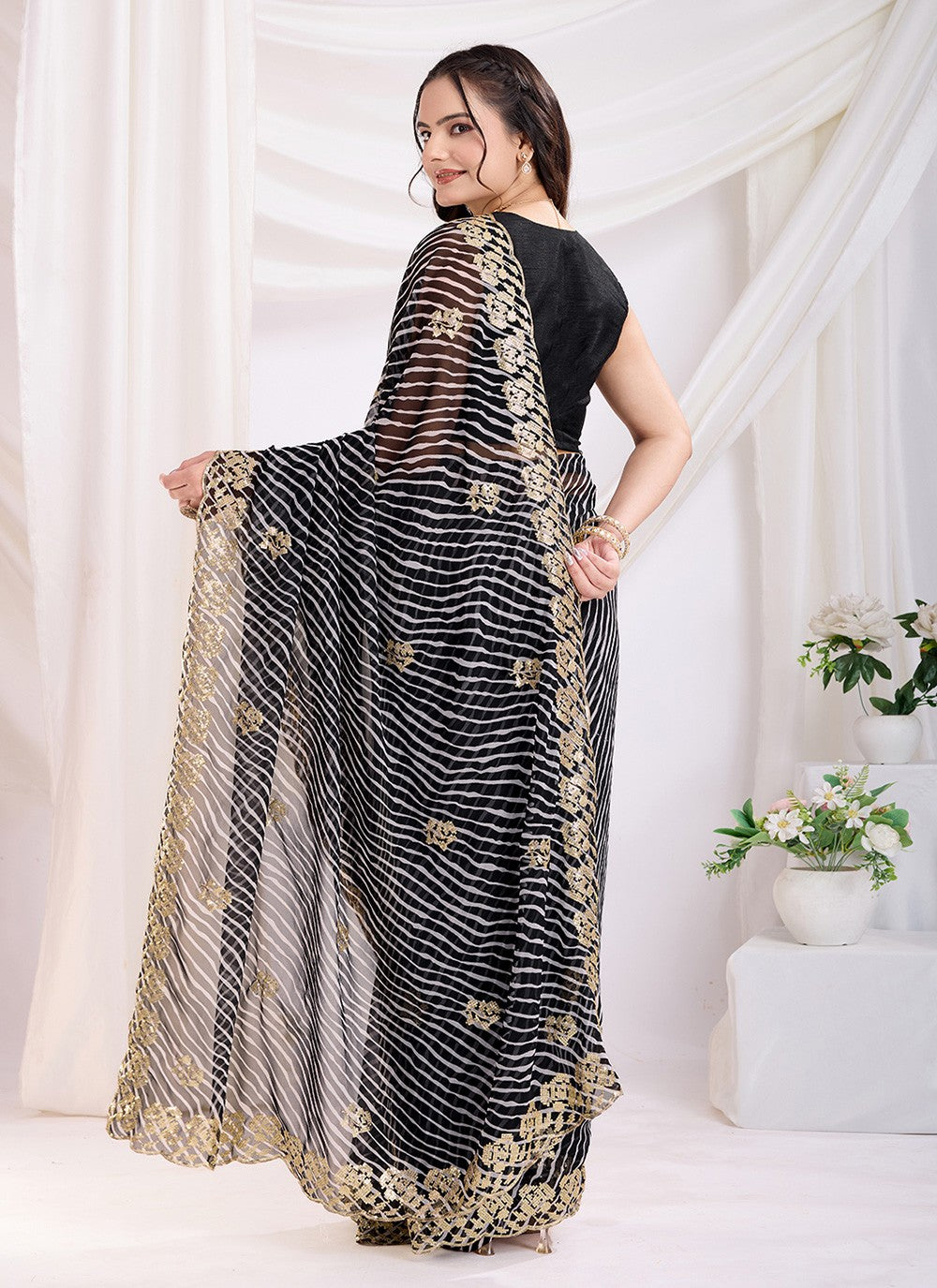 Embroidered Georgette Black Saree S14022