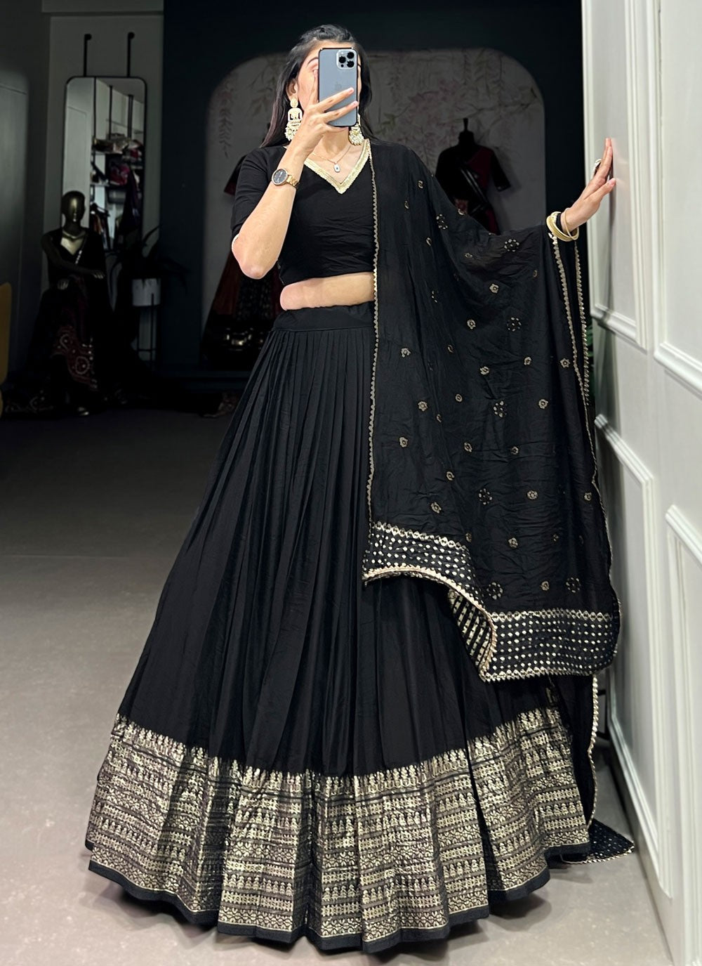 Border Work Chanderi A - Line Lehenga - L2742