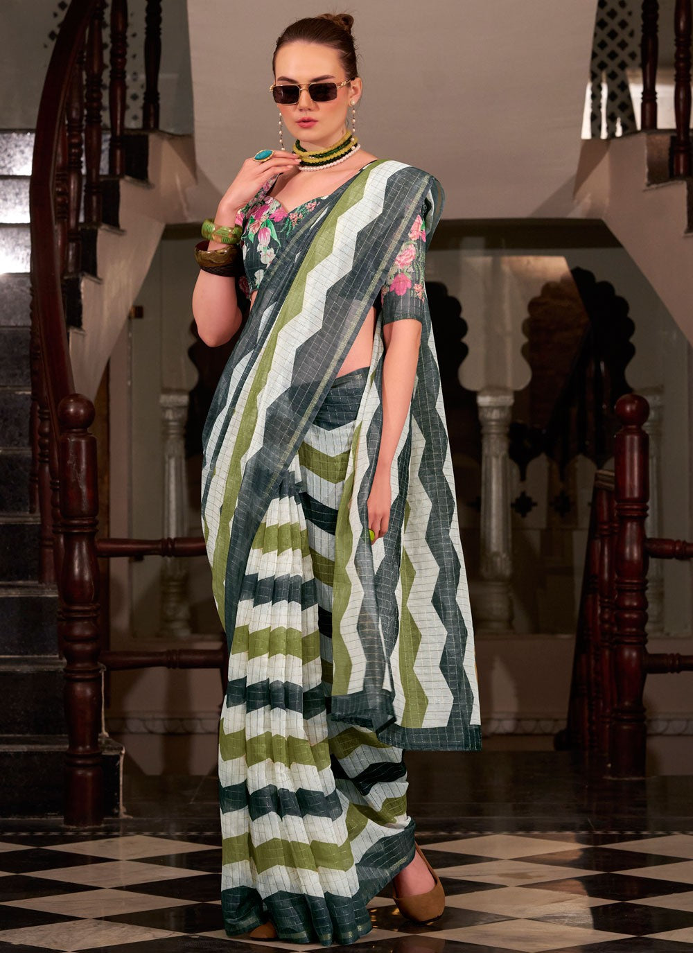 Strips Cotton Silk Black Saree S14783