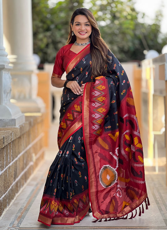 Weaving Zari Silk Black Saree S14309