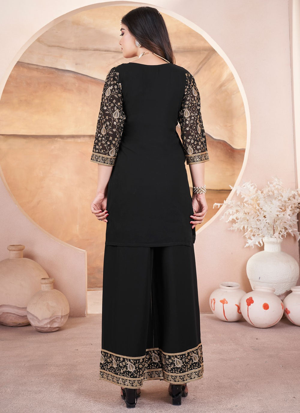 Salwar Suit Embroidered Black Georgette T5626
