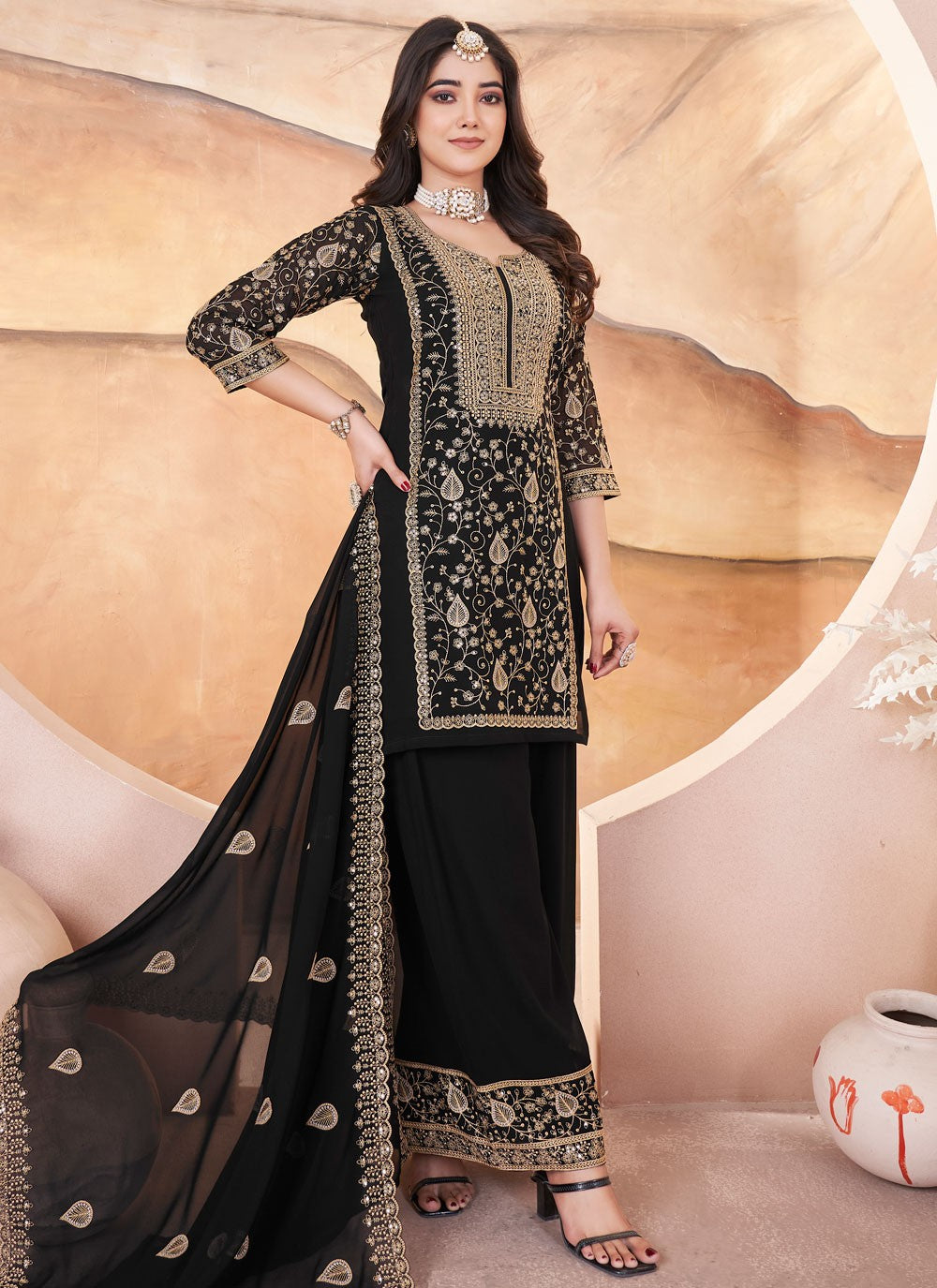 Salwar Suit Embroidered Black Georgette T5626
