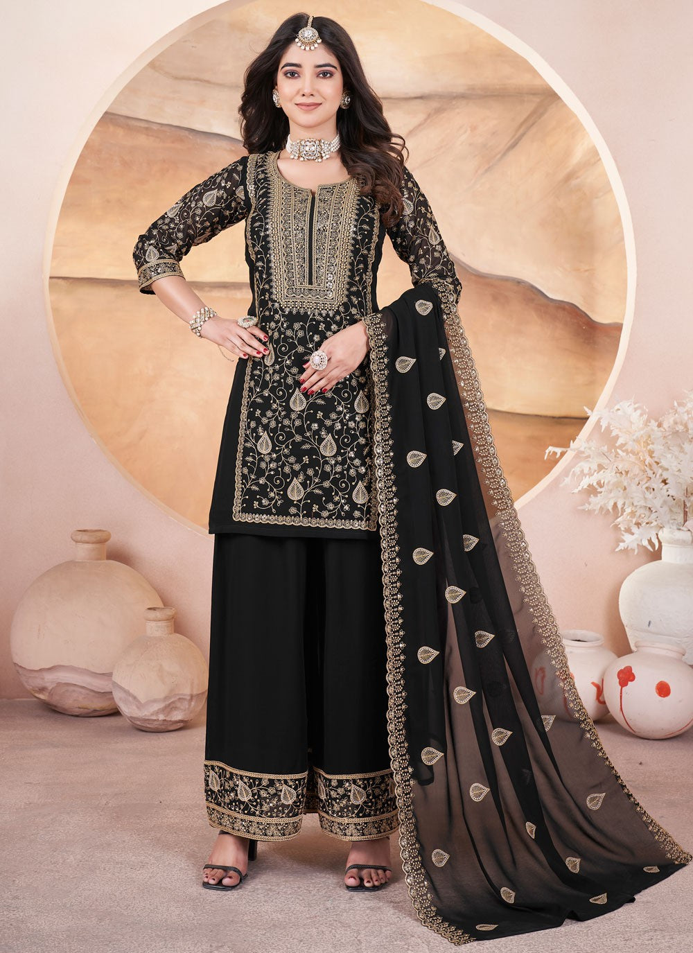 Salwar Suit Embroidered Black Georgette T5626