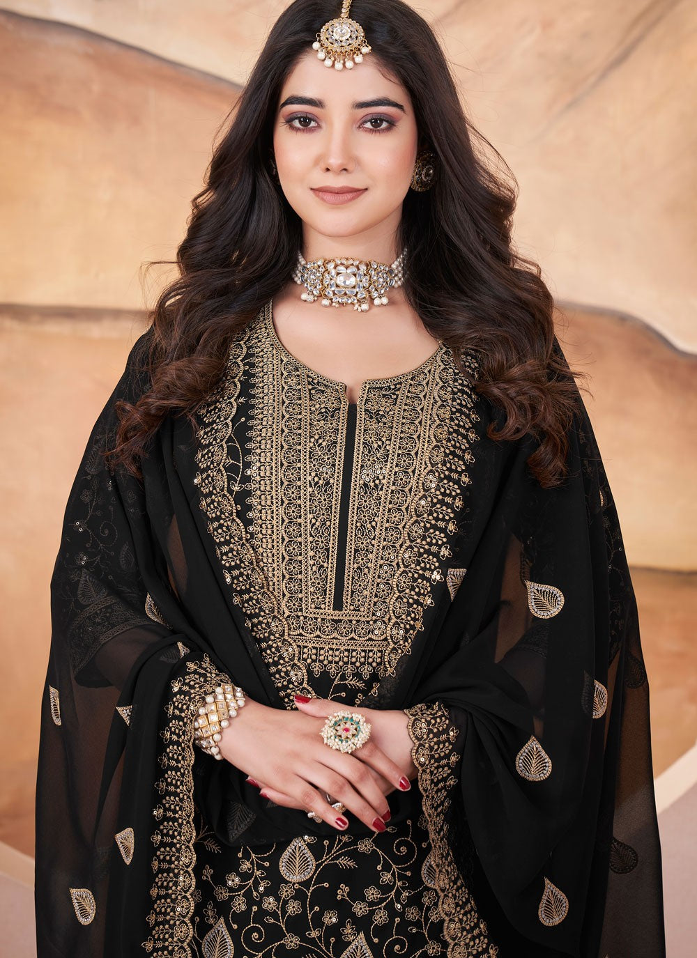 Salwar Suit Embroidered Black Georgette T5626