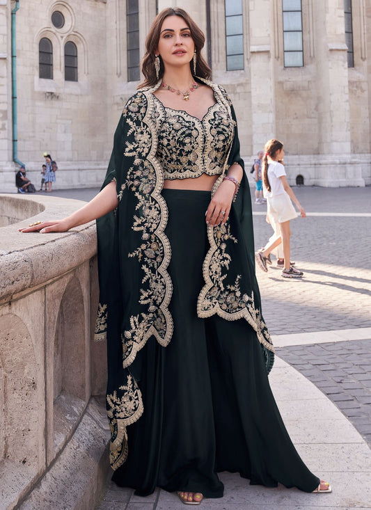 Salwar Suit Embroidered Black Silk T5768