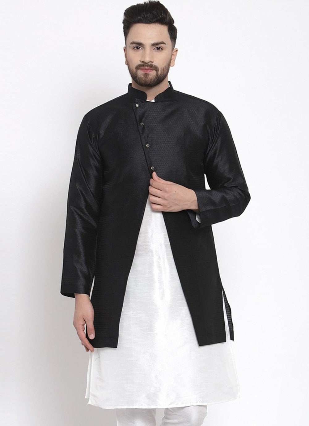 Fancy Work Dupion Silk Black Jacket Style - M3210