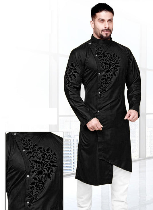 Resham Cotton Black Kurta - M2243