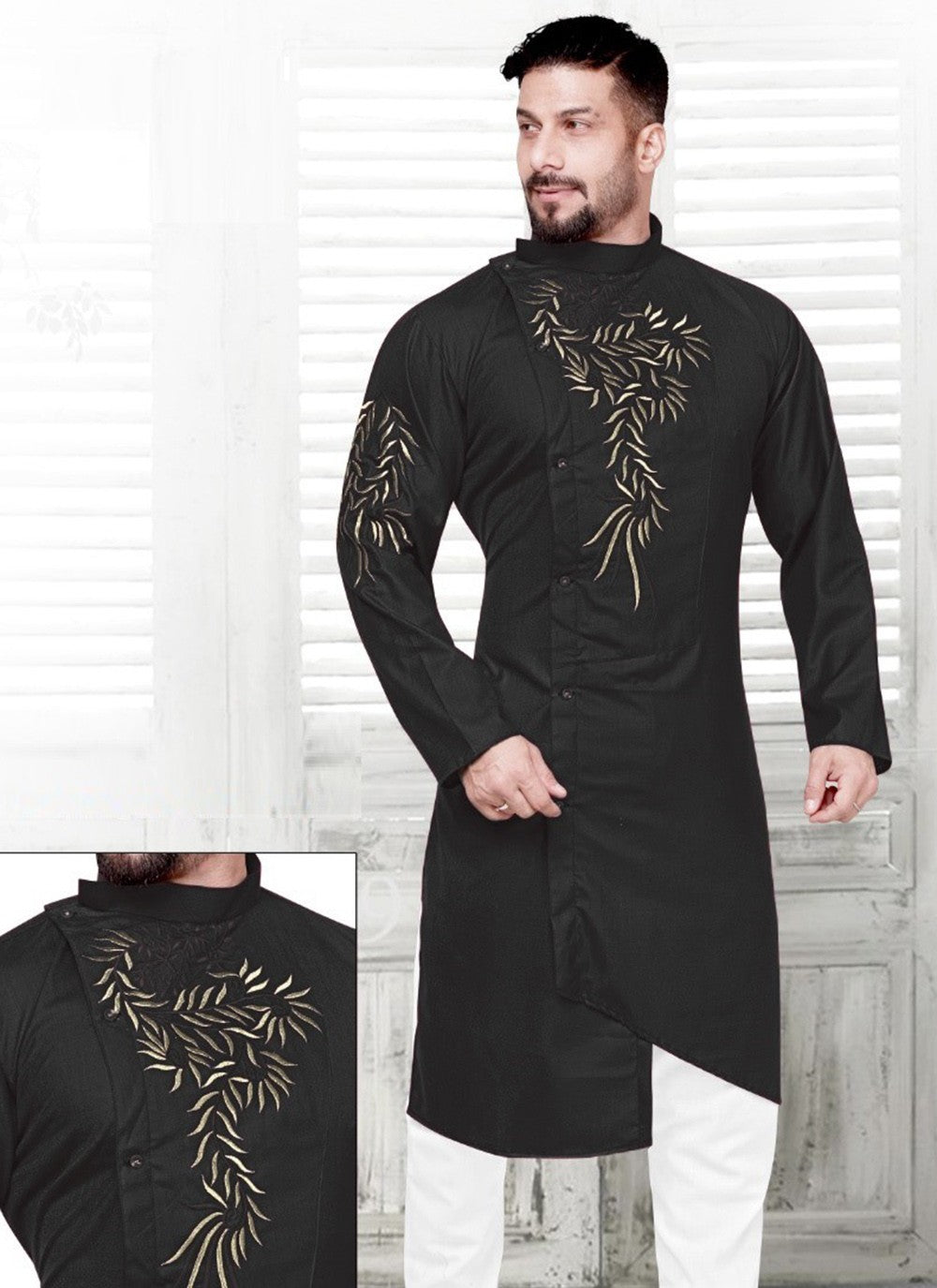 Resham Cotton Black Kurta - M2252