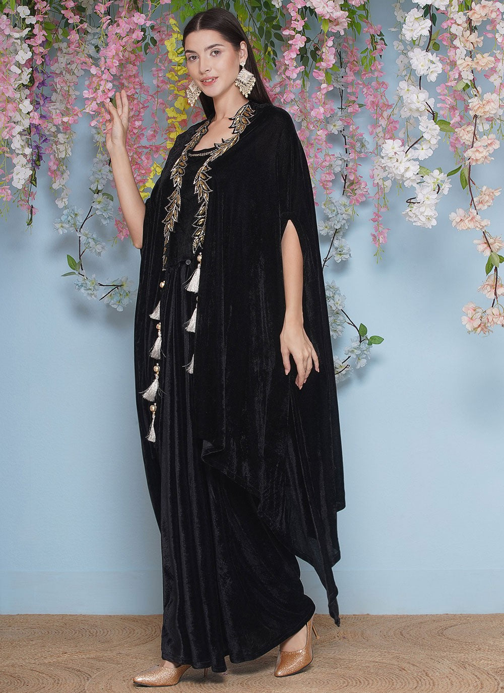 Embroidered Velvet Gown - G1850