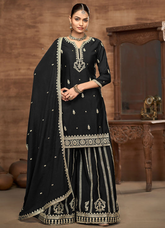 Sharara Suit Embroidered, Sequins, Zari Black T6969
