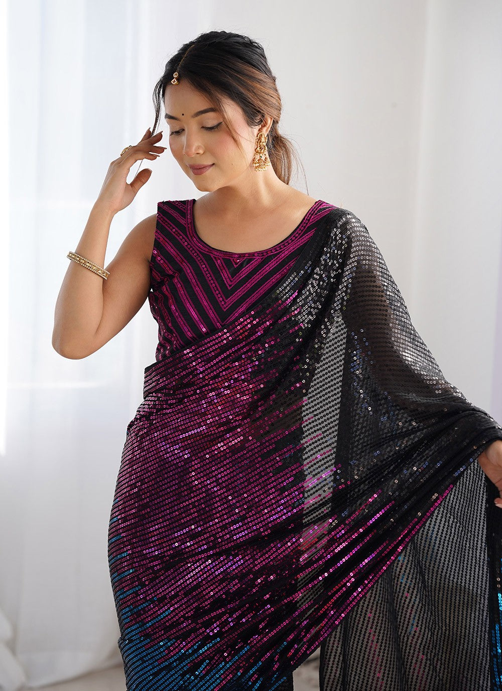 Trendy Saree Embroidered Black Georgette S12374