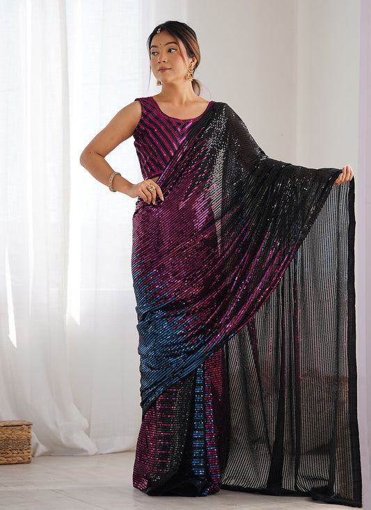 Trendy Saree Embroidered Black Georgette S12374