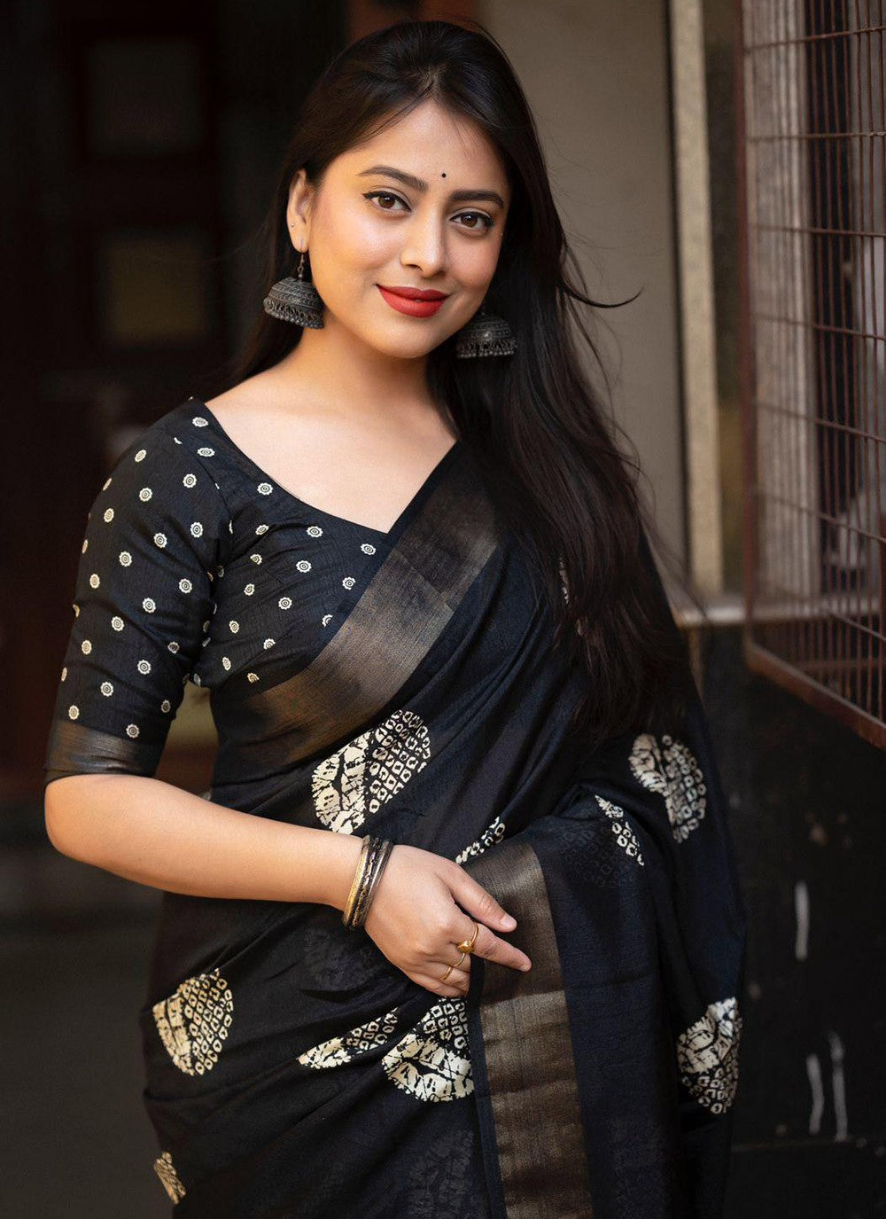 Contemporary Block Print Chanderi Cotton Saree - S5794