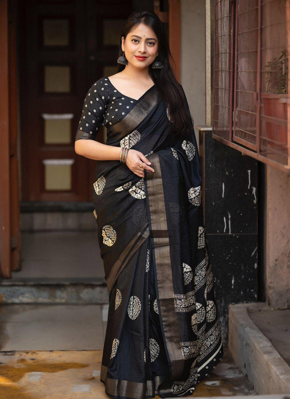 Contemporary Block Print Chanderi Cotton Saree - S5794