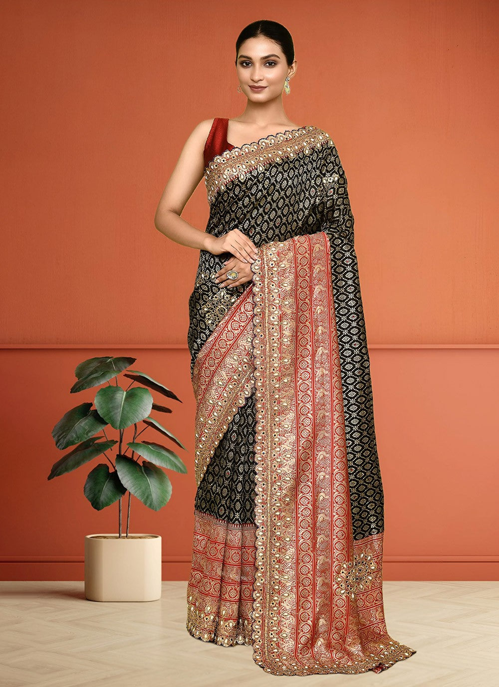 Hand Embroidery Kanjivaram Silk Black Saree S14286