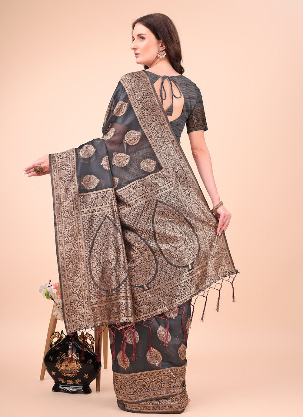 Woven Cotton Black Contemporary Saree S15156