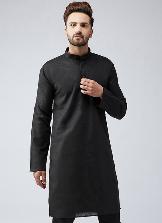 Plain Cotton Black Kurta - M1960