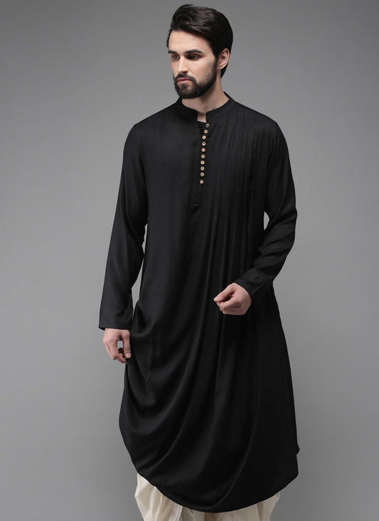 Plain Cotton Black Kurta - M2368