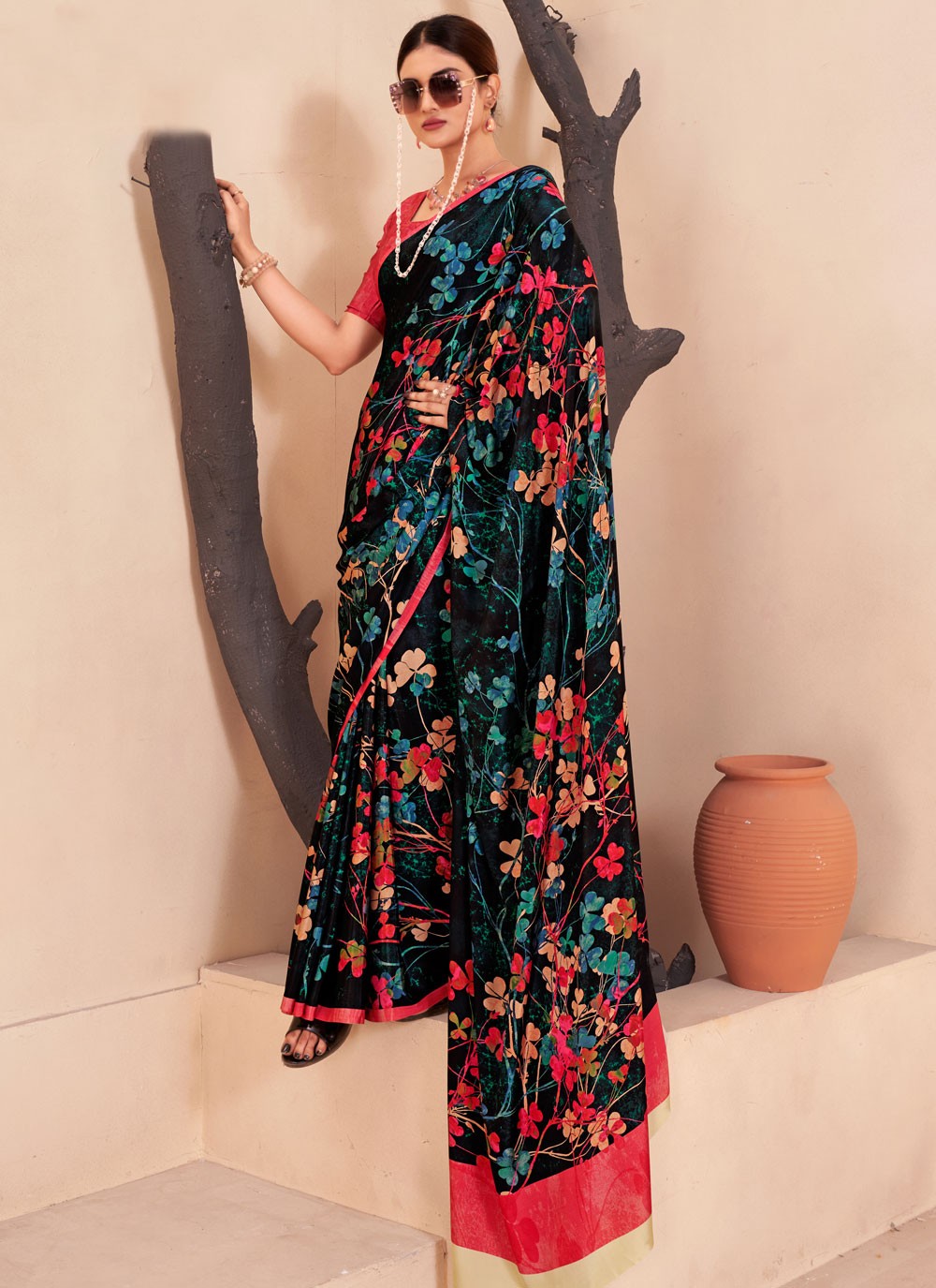 Classic Digital Print Crepe Silk Saree - S7514
